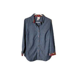 Paint By Numbers Top Womens Small Button Up Checkerboard Buttons Denim Look